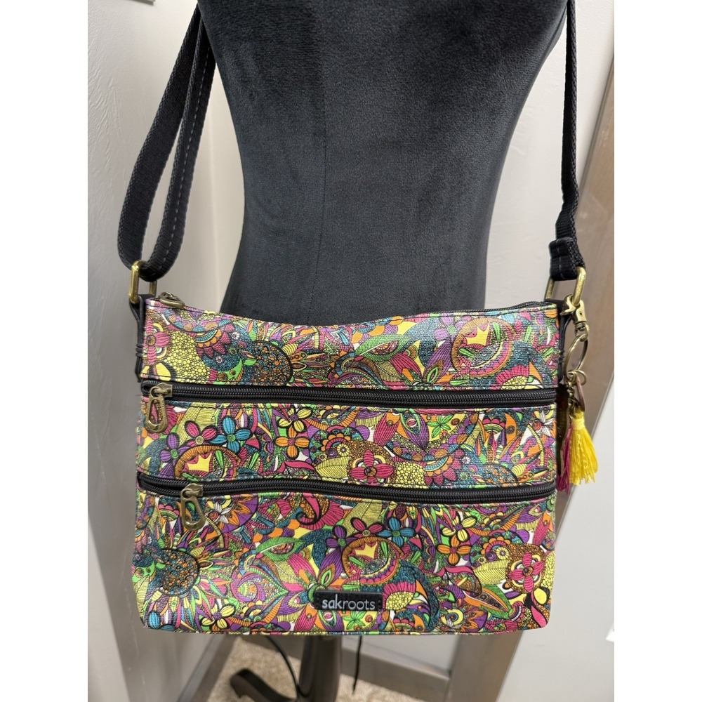 Sakroots Artist Circle Bag Purse Colorful Hippie Boho Crossbody Triple Zip - Picture 2 of 6